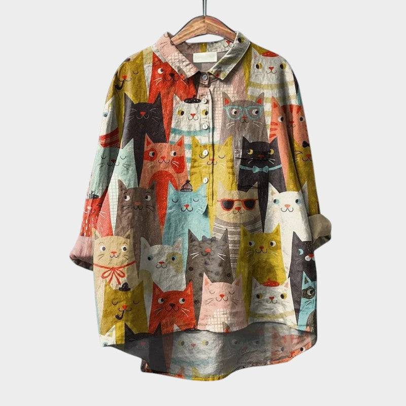 Mila – Colourful Cat Print Blouse