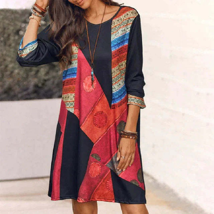 Naia – Colorblock Patchwork Swing Dress