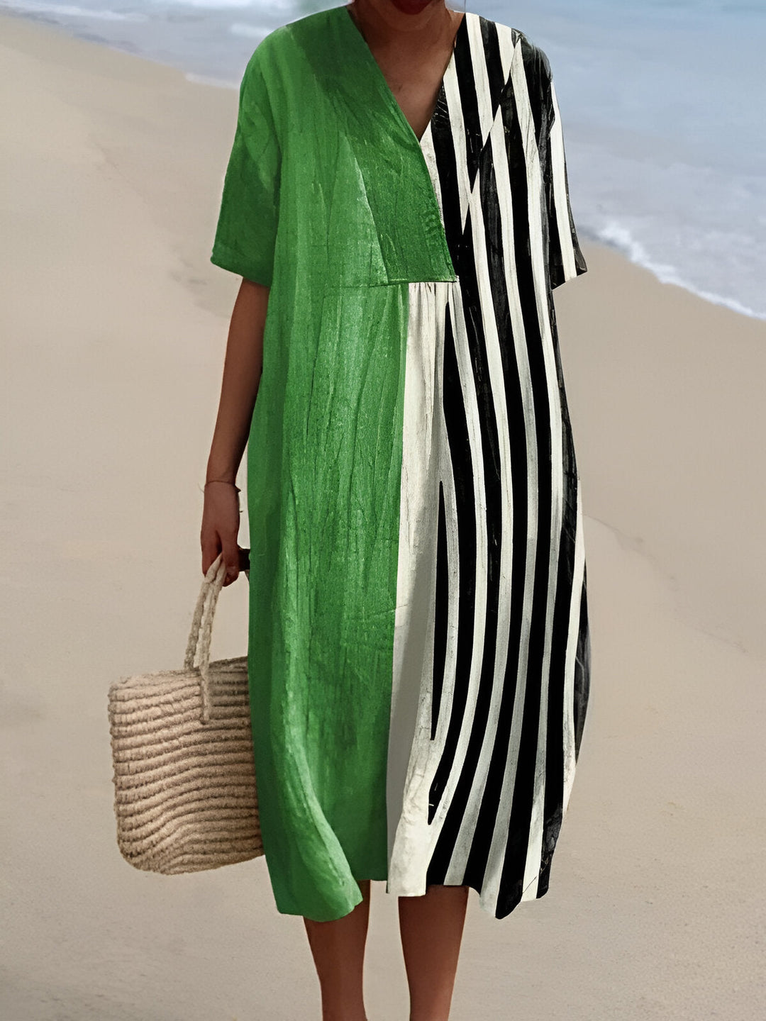 Freya – Mixed Stripe Contrast Midi Dress
