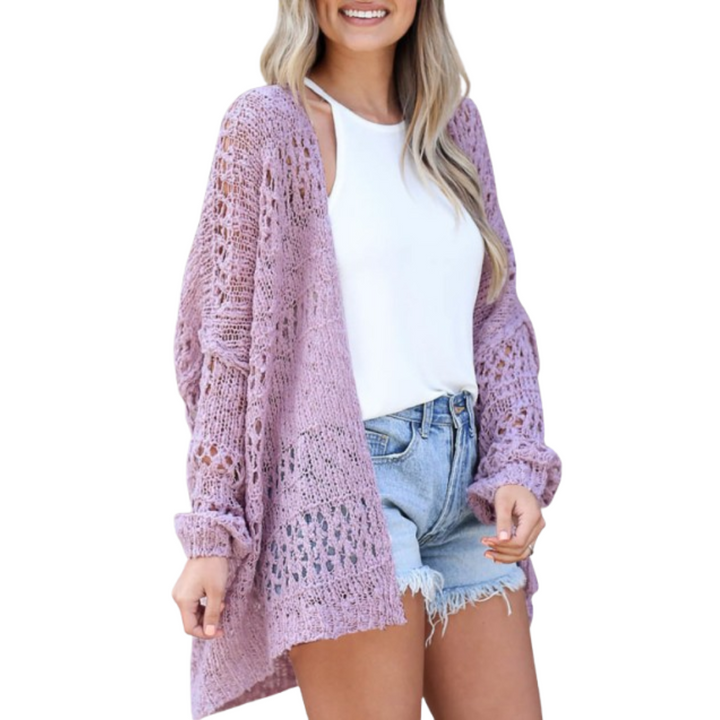 Harper-Open-Knit Longline Cardigan