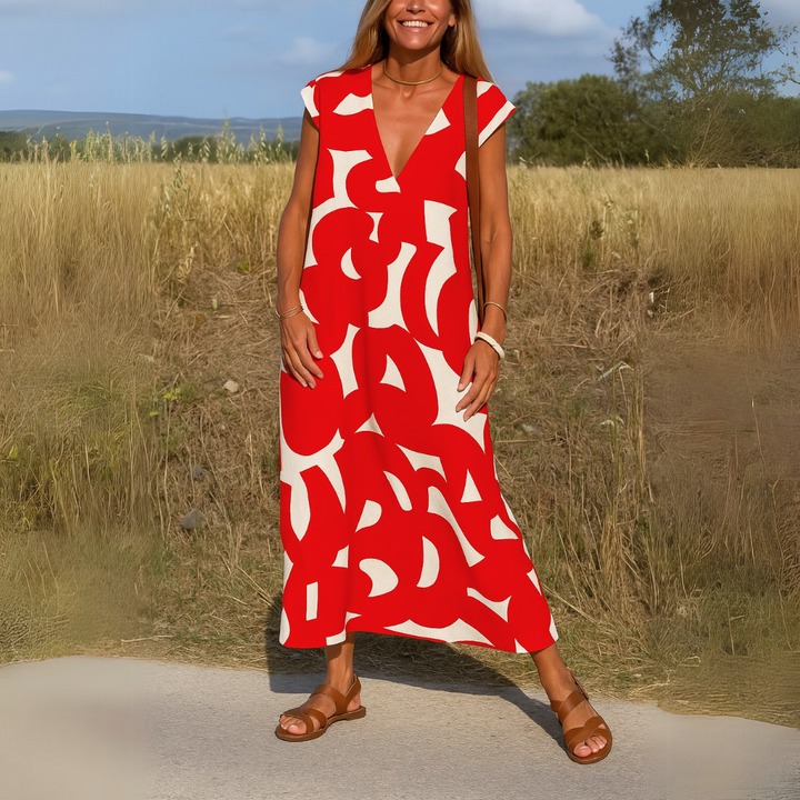 Lana – Abstract Flowy V-Neck Dress