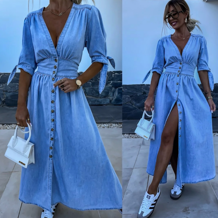 La Toya – Button-Up Denim Midi Dress