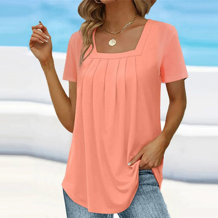 Elena-Pleated Square Neck Tee