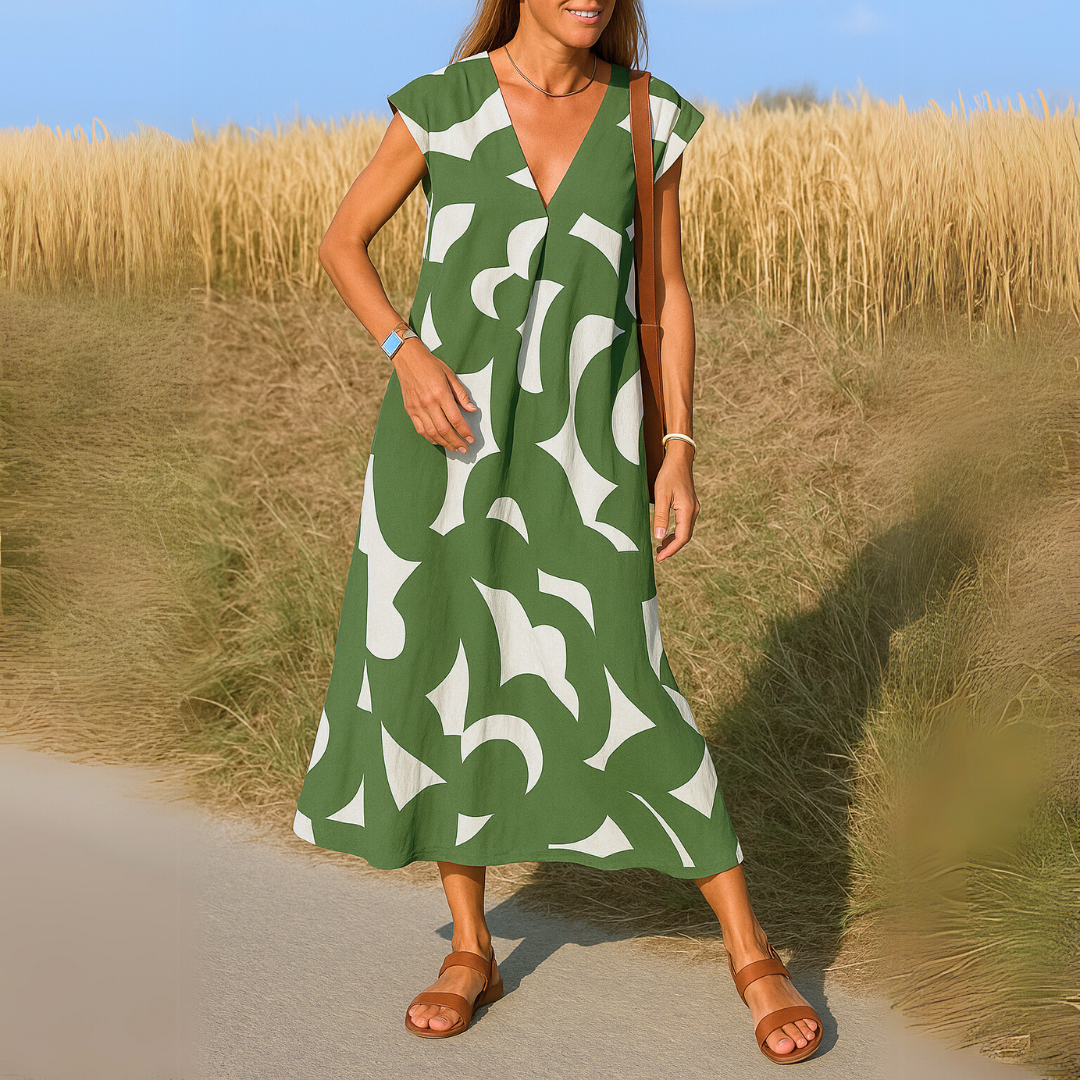 Lana – Abstract Flowy V-Neck Dress