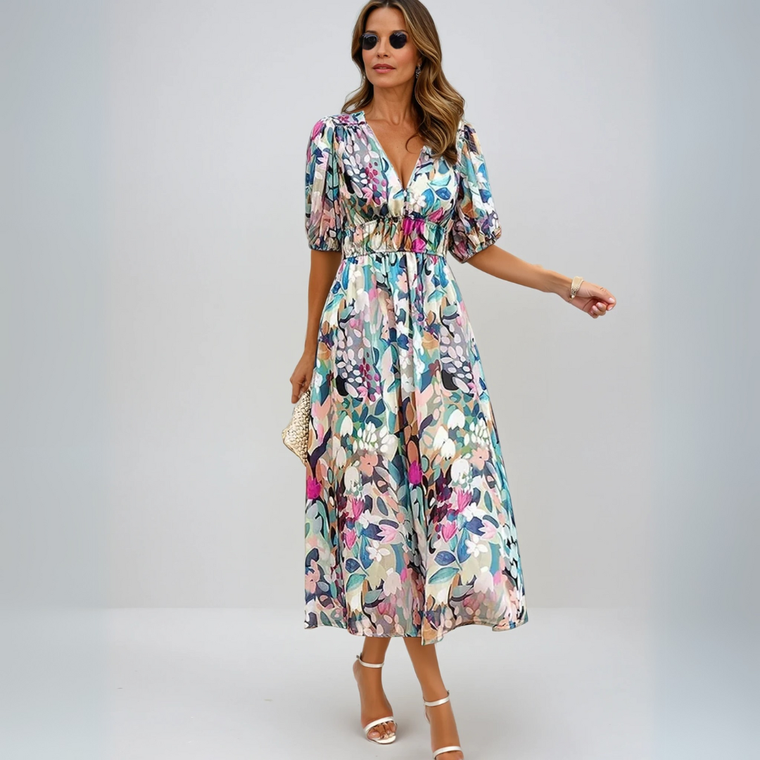 Juliette - V-Neck Cinch Midi Dress