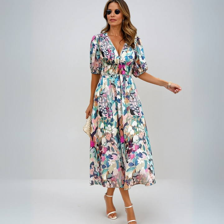 Juliette - V-Neck Cinch Midi Dress