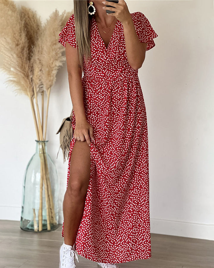 Ellie-Polka Dot Split Maxi Dress