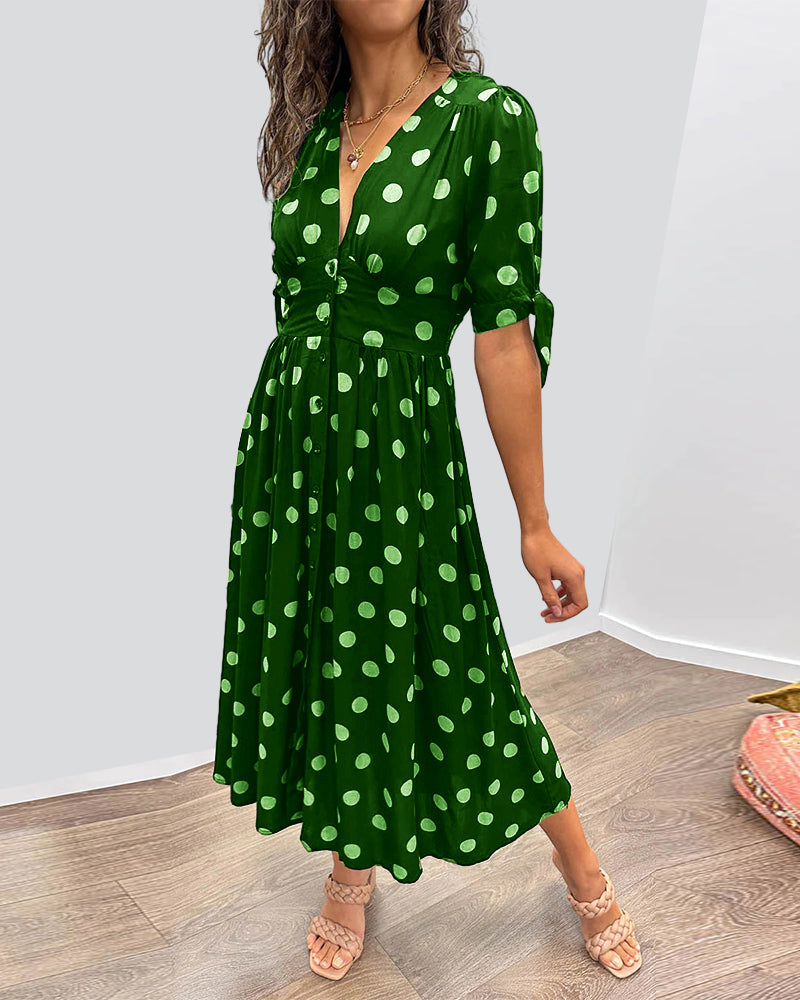 Clara - Polka Dot Tie Sleeve Midi Dress