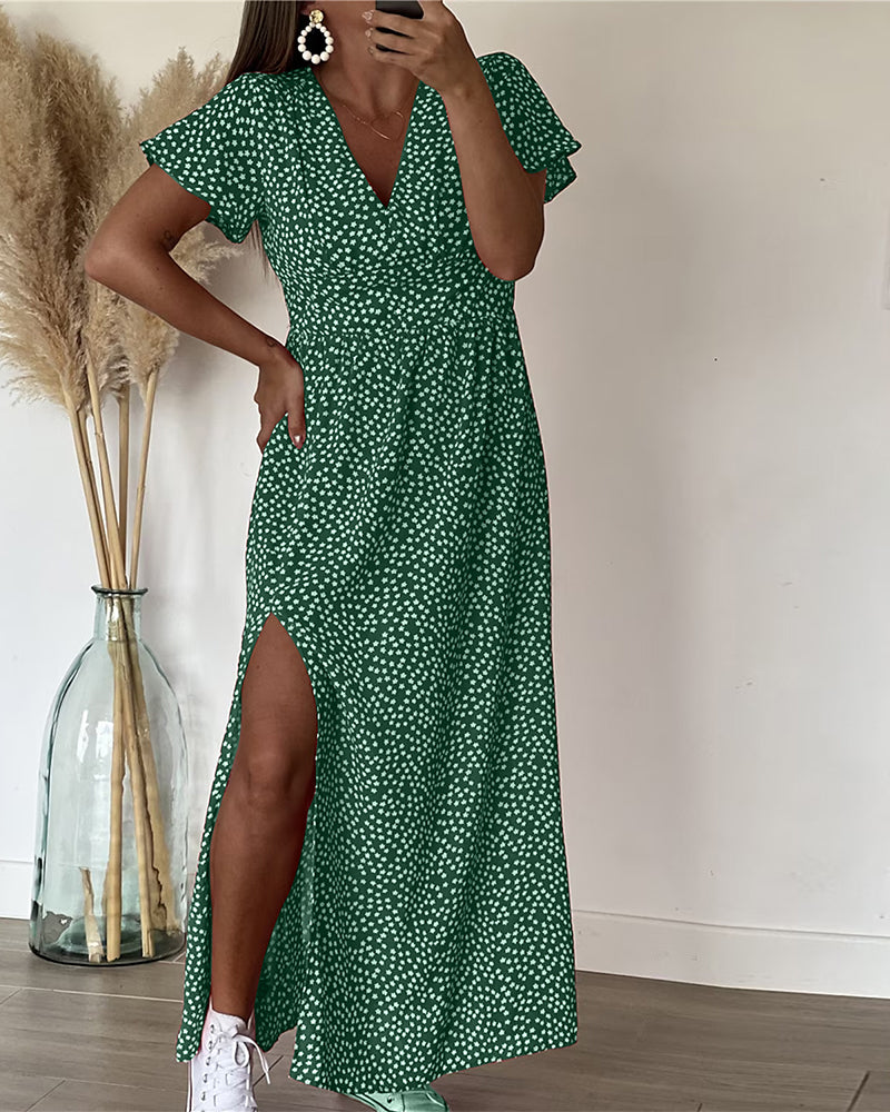 Ellie-Polka Dot Split Maxi Dress