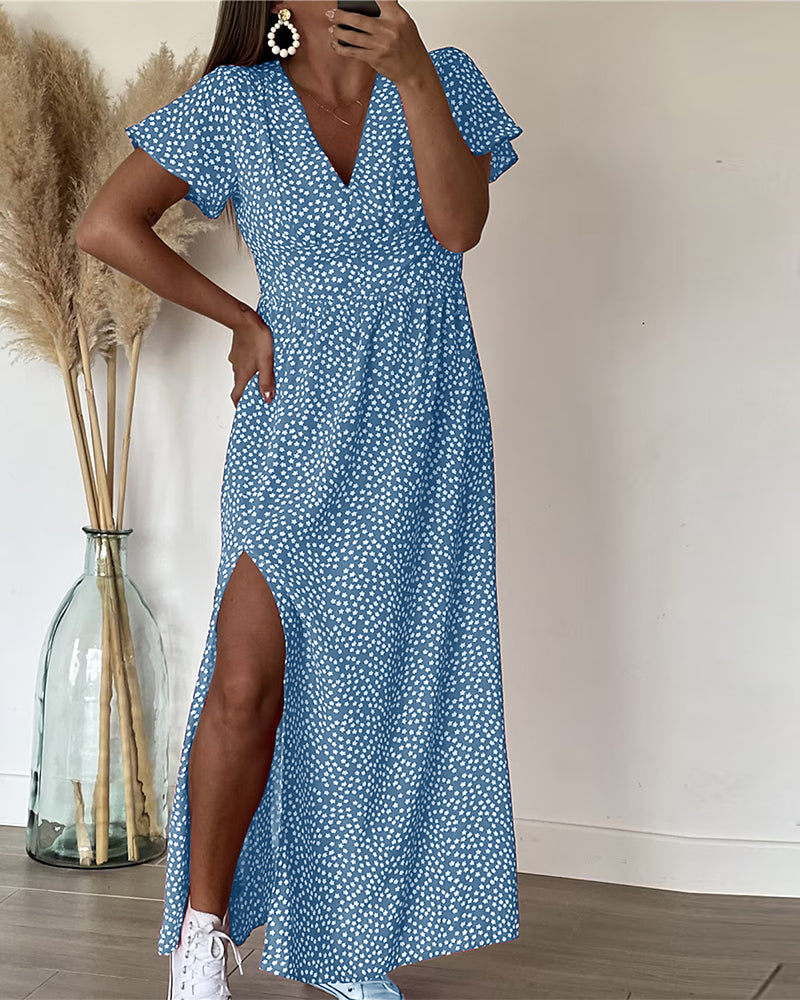 Ellie-Polka Dot Split Maxi Dress