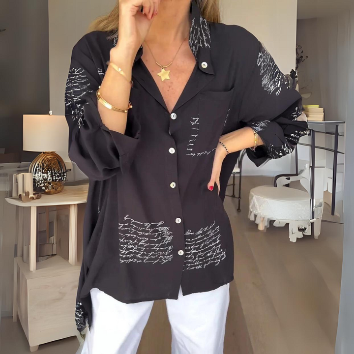Romi-Script Print Button-Down Shirt