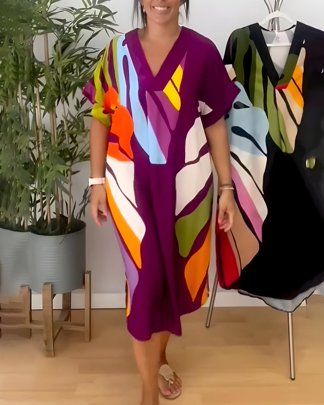Luna-Abstract Colourblock Midi Dress