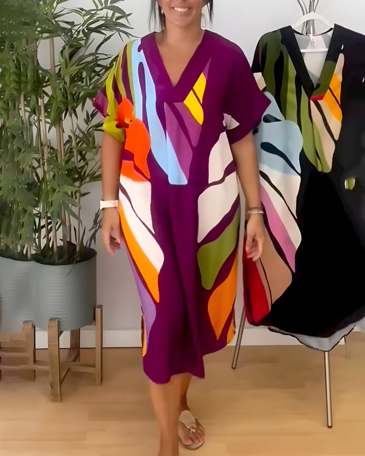 Luna-Abstract Colourblock Midi Dress
