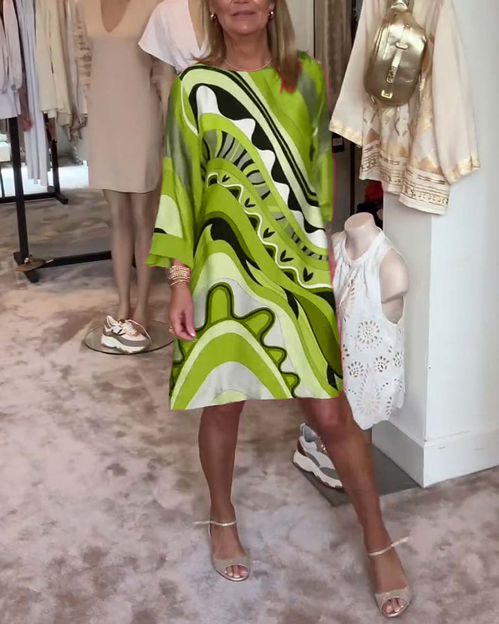 Melissa – Abstract Print Satin Shift Dress
