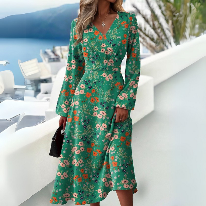 Celeste - Marble Print Long Sleeve Midi Dress