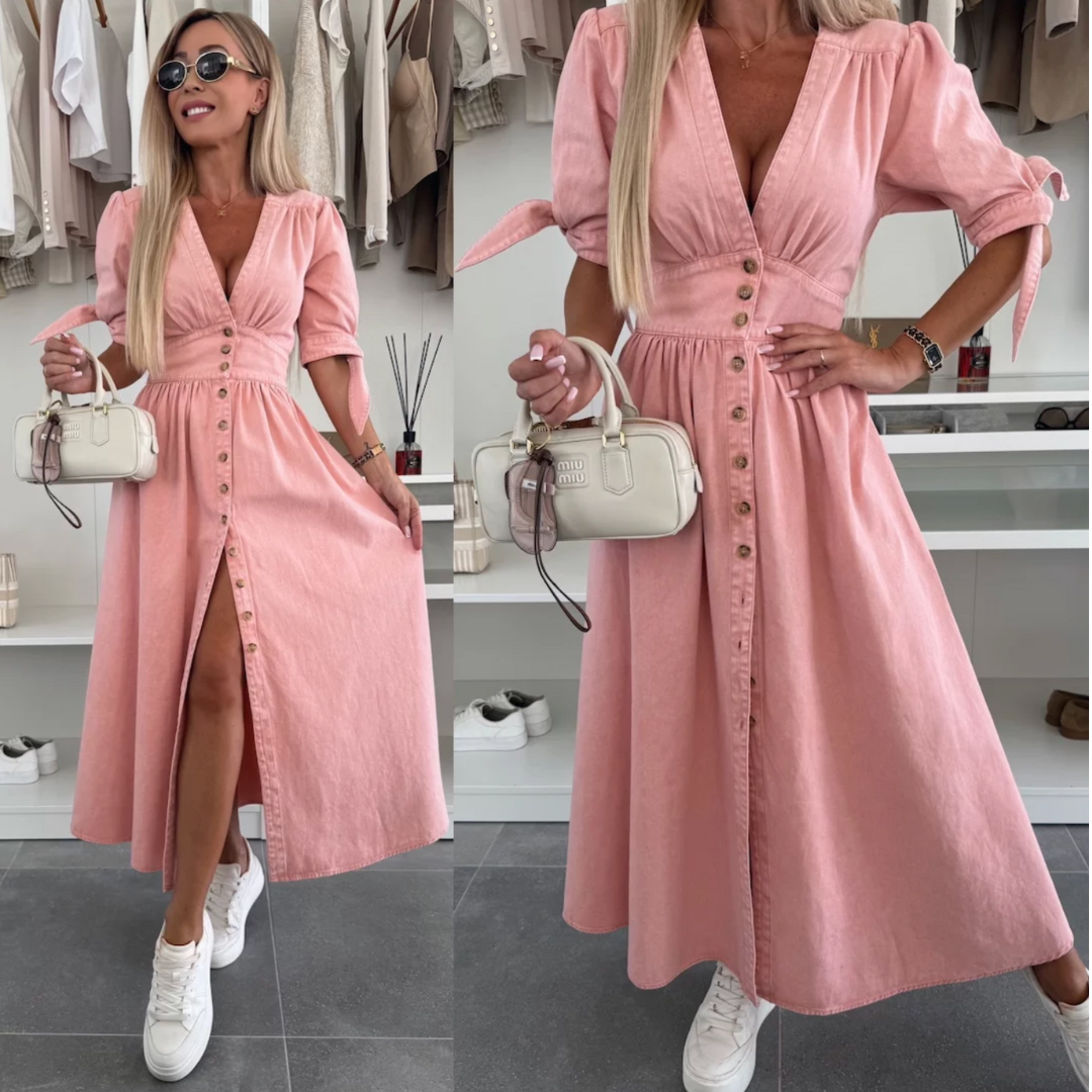 La Toya – Button-Up Denim Midi Dress