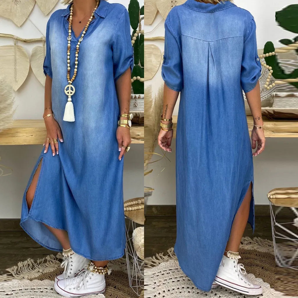 Sienna-Relaxed Denim Maxi Dress