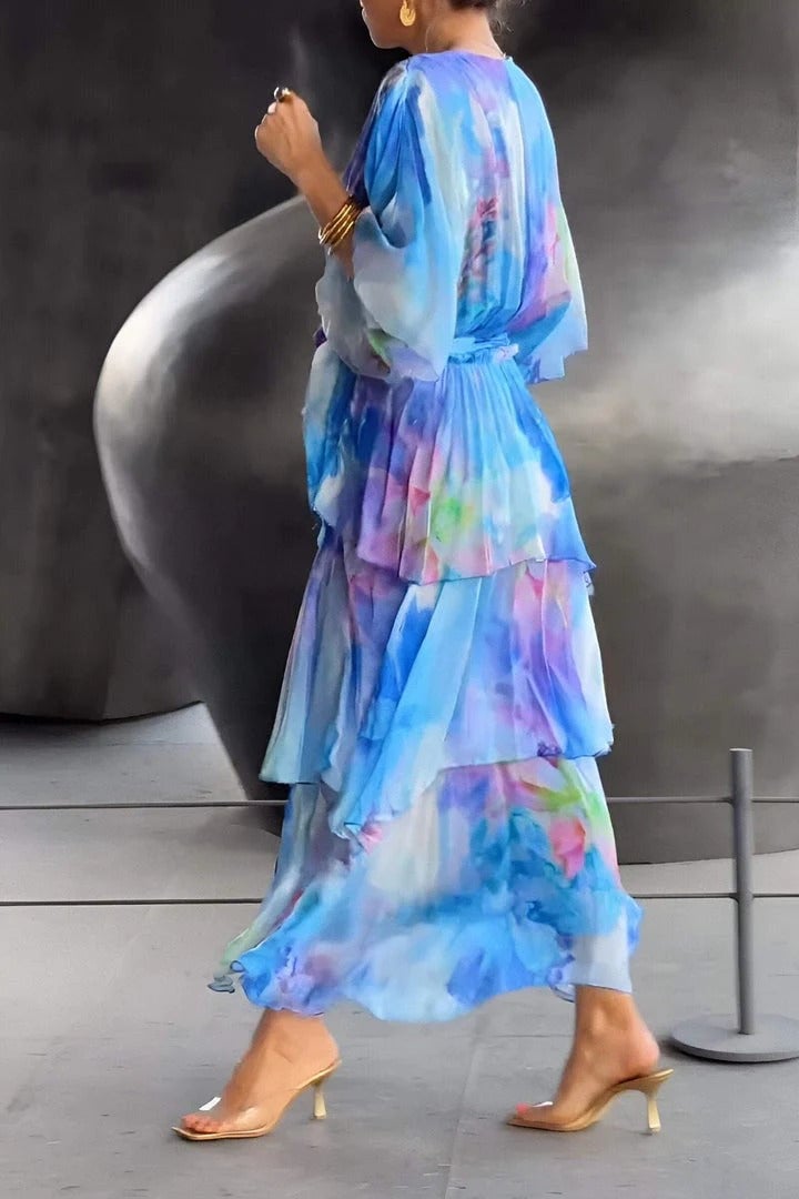 Aurora-Watercolour Layered Maxi Dress