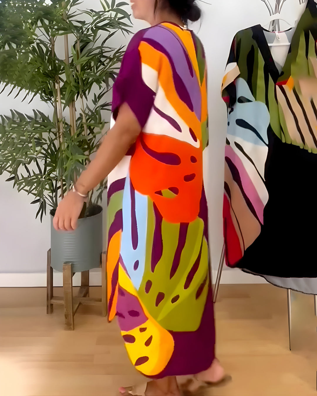 Luna-Abstract Colourblock Midi Dress