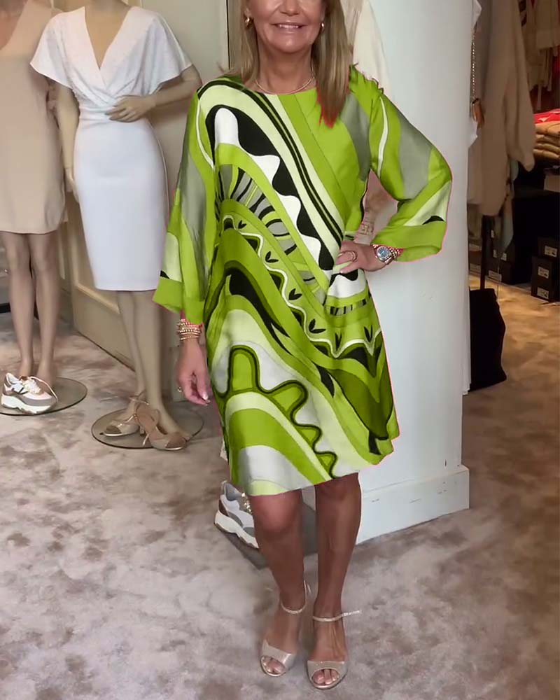 Melissa – Abstract Print Satin Shift Dress