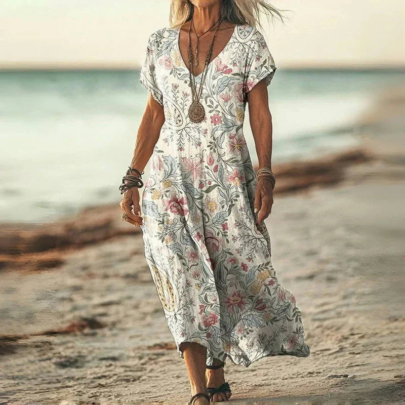 Meadow-Breeze Floral Maxi Dress