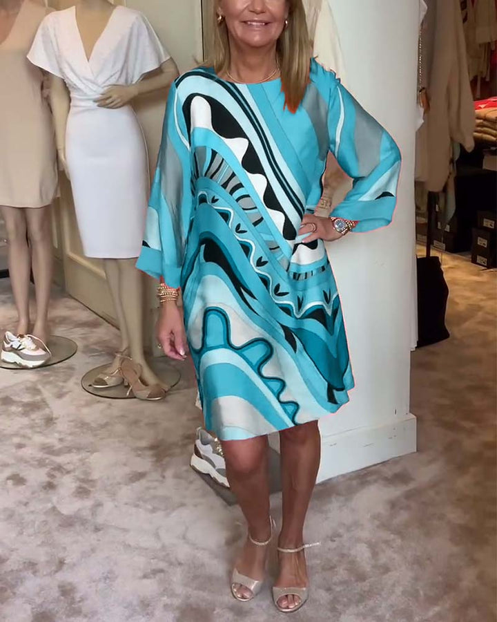 Melissa – Abstract Print Satin Shift Dress
