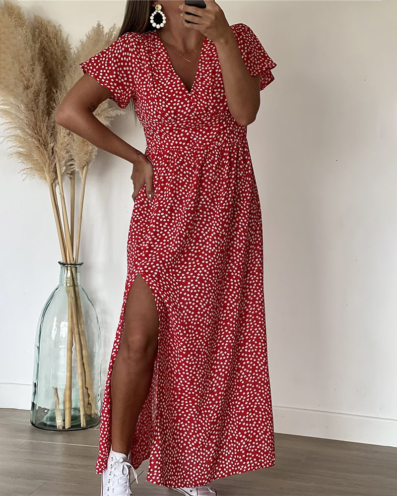 Ellie-Polka Dot Split Maxi Dress