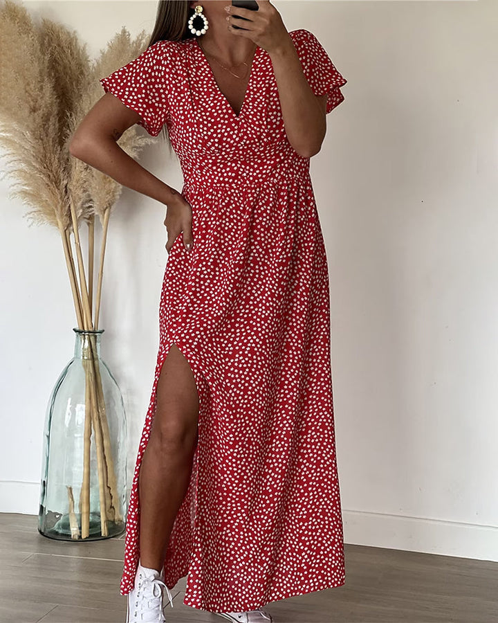 Ellie-Polka Dot Split Maxi Dress