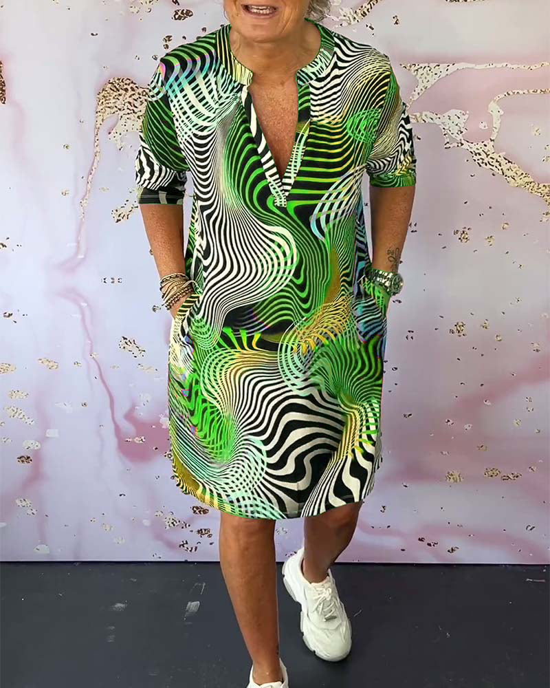 Zaria-Optical Wave Print Dress