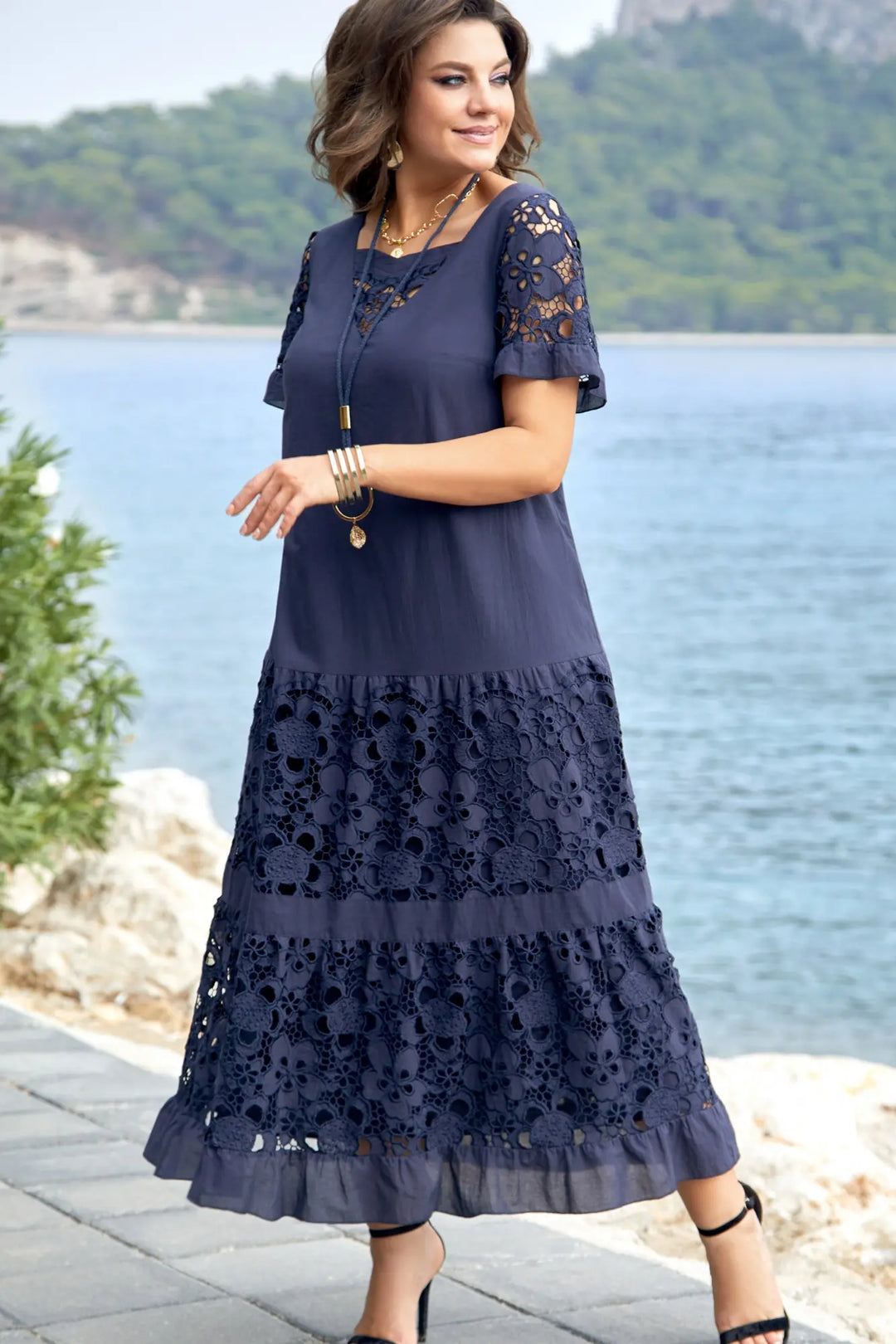 Liora-Embroidered Panel Maxi Dress