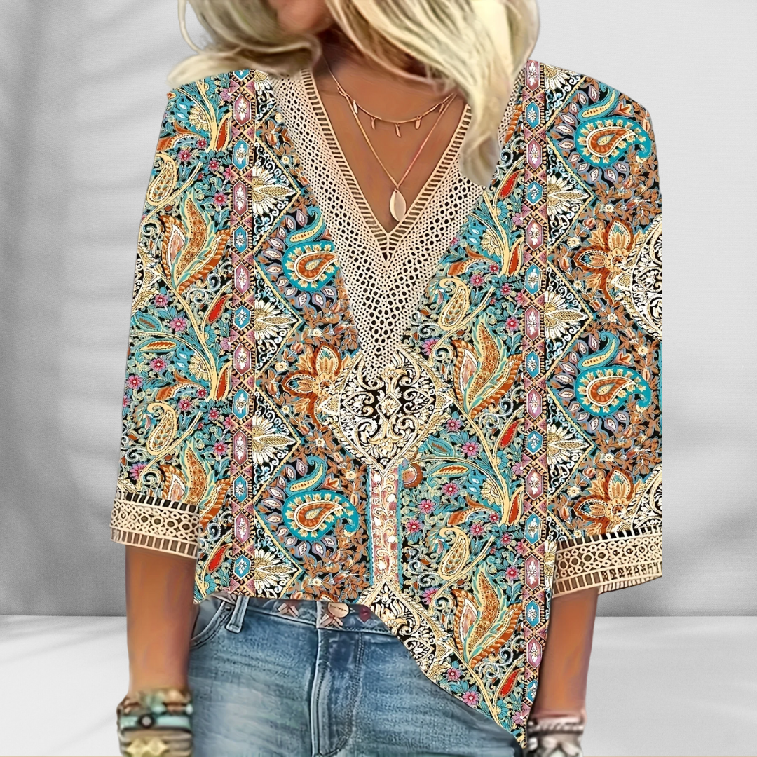 Sierra-Embroidered V-Neck Boho Blouse