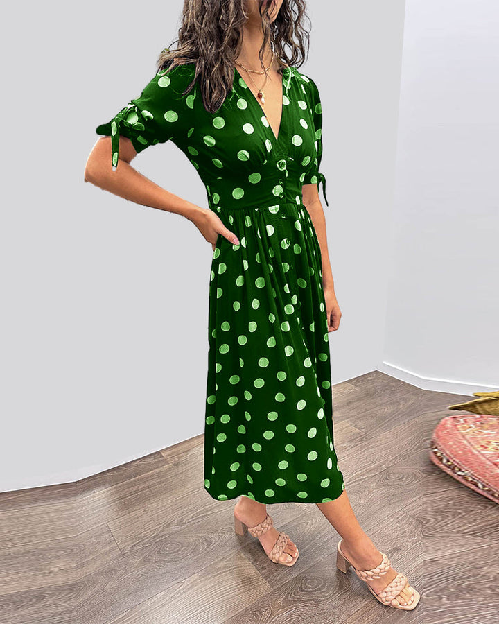 Clara - Polka Dot Tie Sleeve Midi Dress