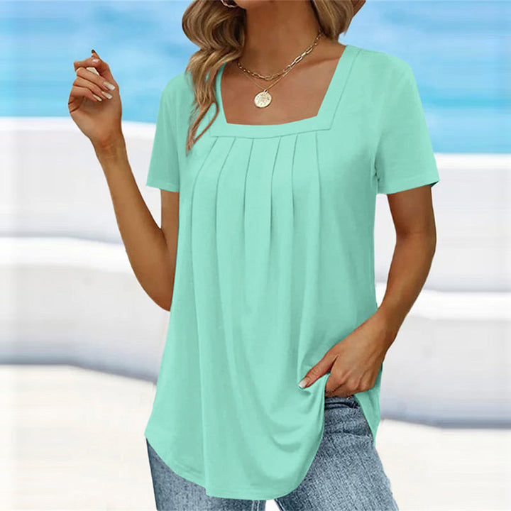 Elena-Pleated Square Neck Tee