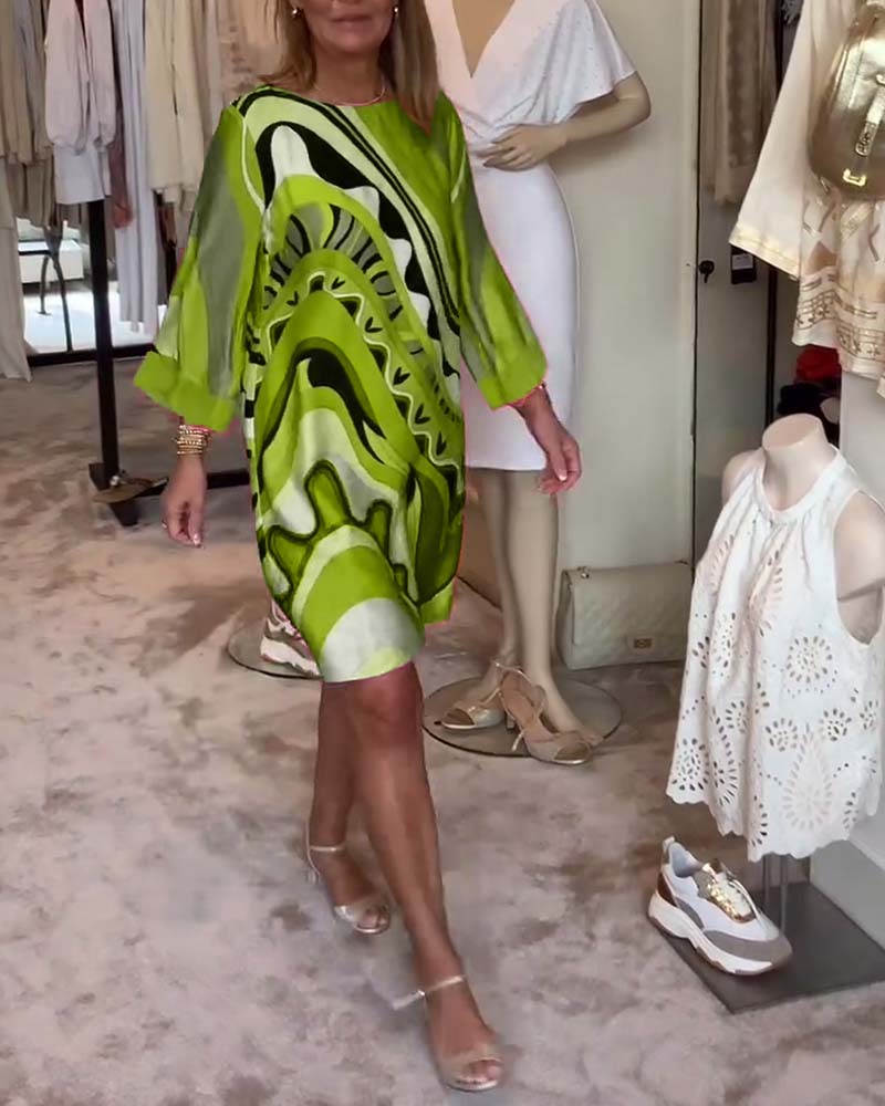 Melissa – Abstract Print Satin Shift Dress