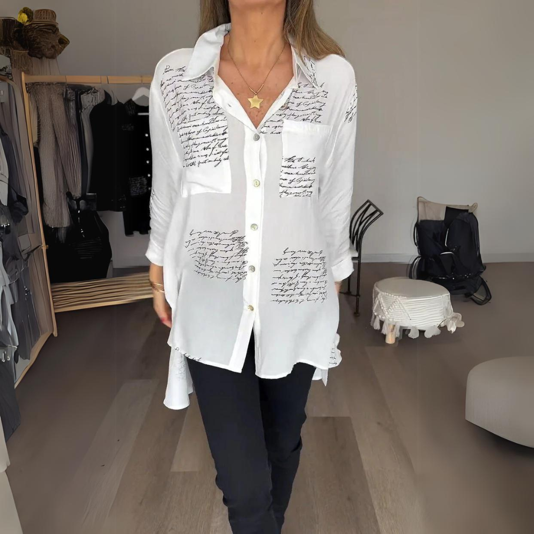 Romi-Script Print Button-Down Shirt