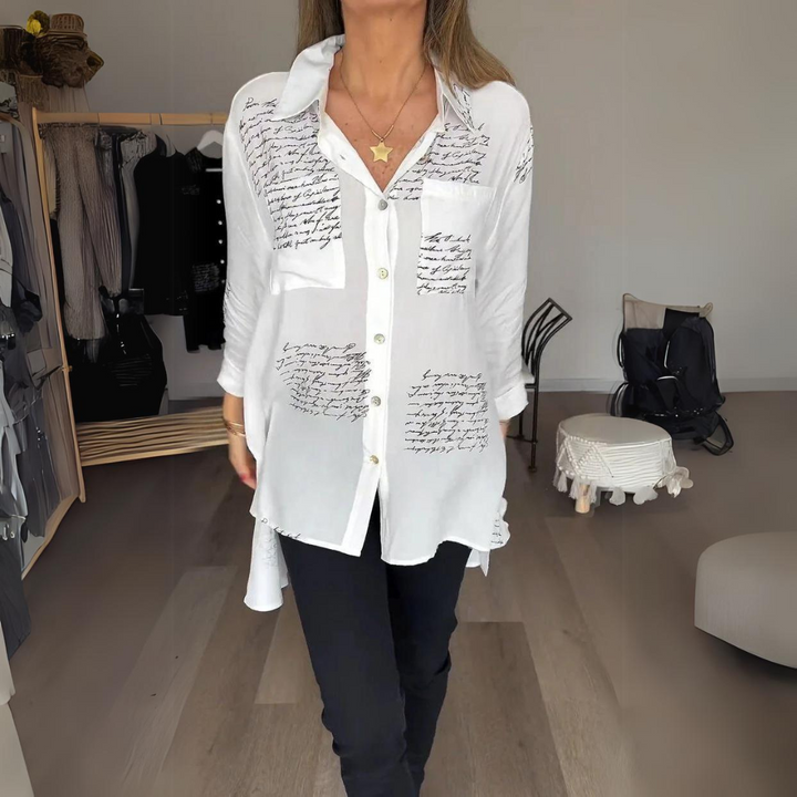 Romi-Script Print Button-Down Shirt