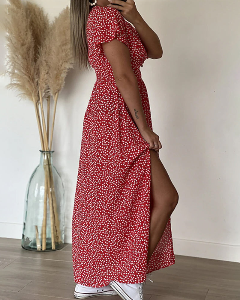 Ellie-Polka Dot Split Maxi Dress