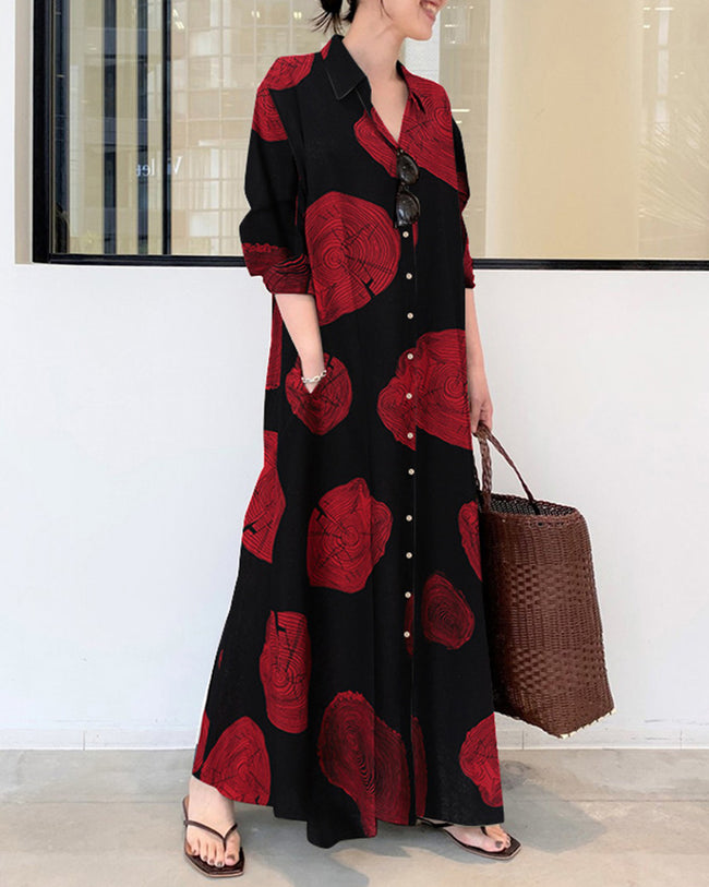 Ria - Abstract Button Maxi Dress