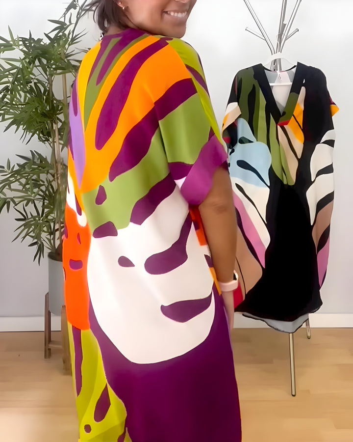 Luna-Abstract Colourblock Midi Dress