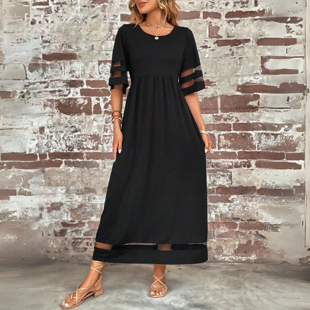 Camira-Mesh Panel Midi Dress