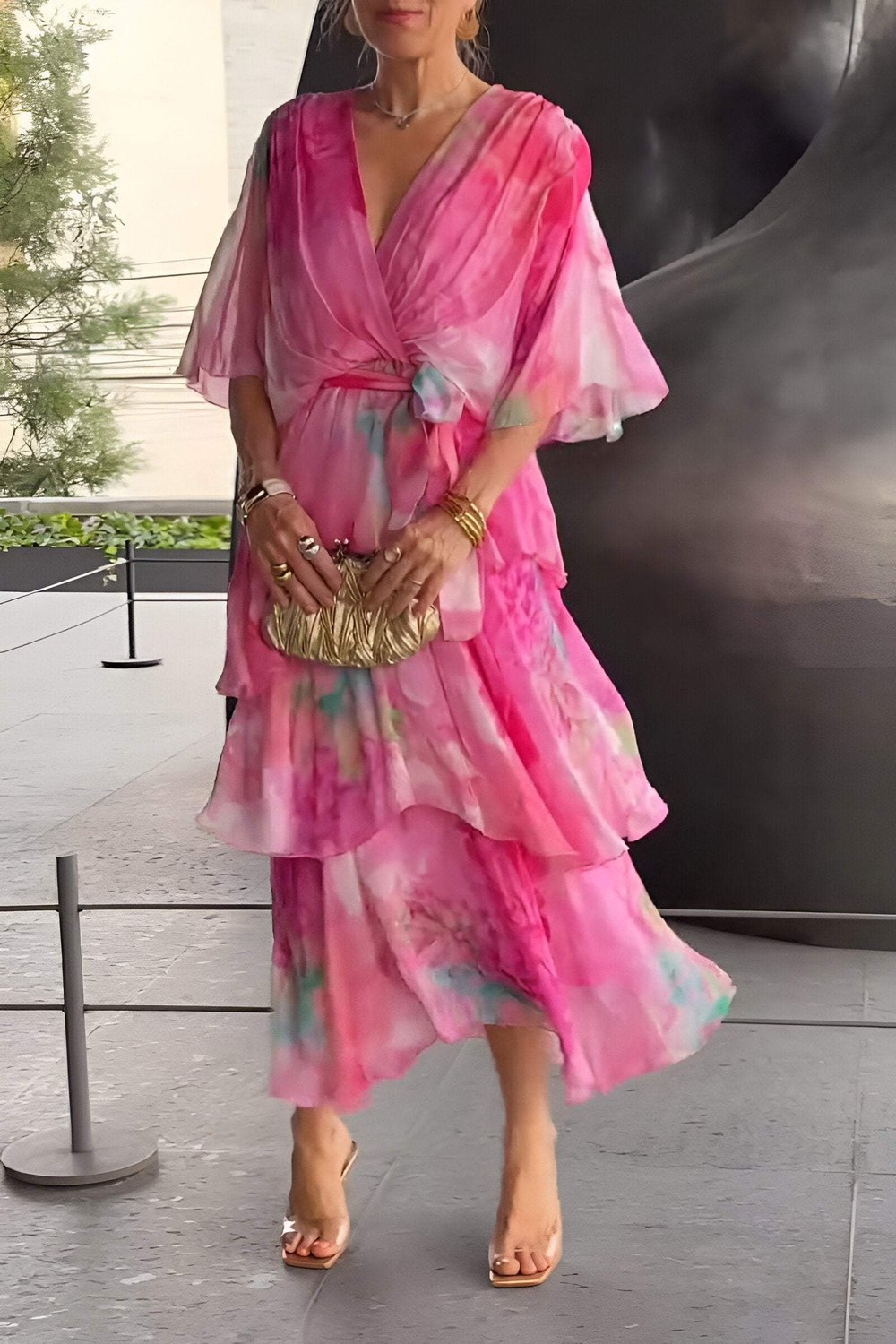 Aurora-Watercolour Layered Maxi Dress