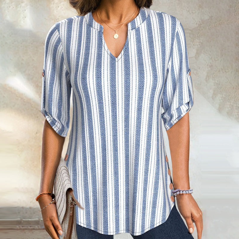 Elsie-Vertical Stripe Button Blouse