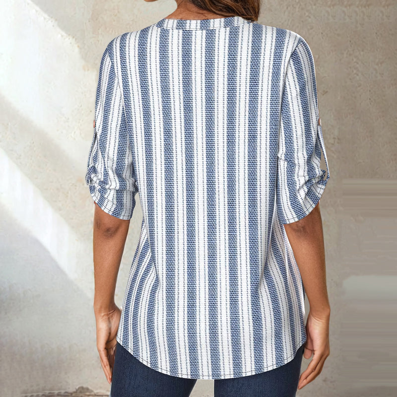 Elsie-Vertical Stripe Button Blouse