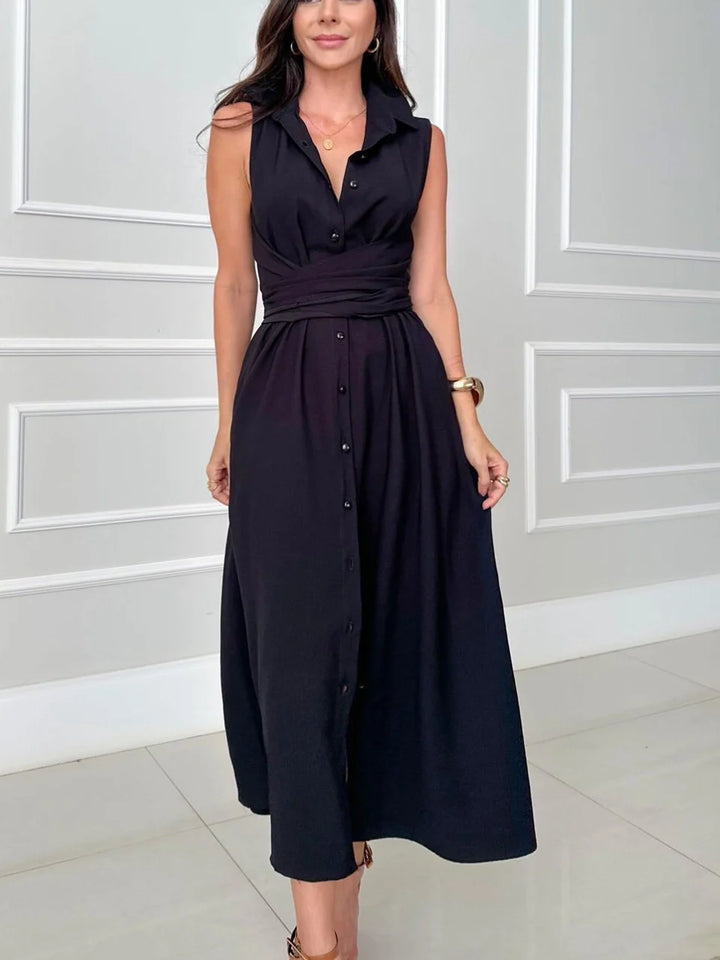 Alina – Sleeveless Waist-Cinched Midi Dress