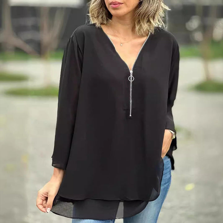 Sabrina-Zip-Front Chiffon Blouse