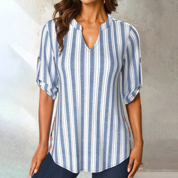 Elsie-Vertical Stripe Button Blouse