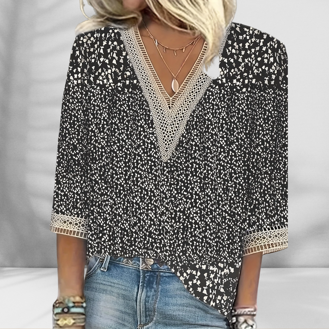 Sierra-Embroidered V-Neck Boho Blouse