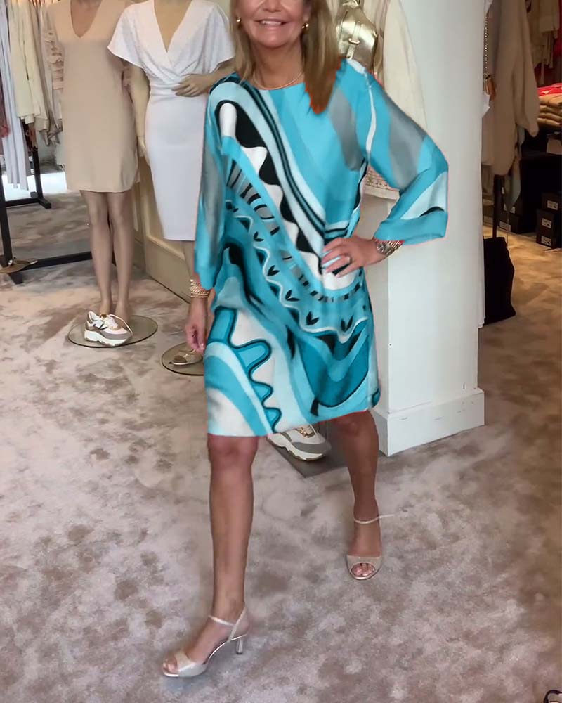Melissa – Abstract Print Satin Shift Dress
