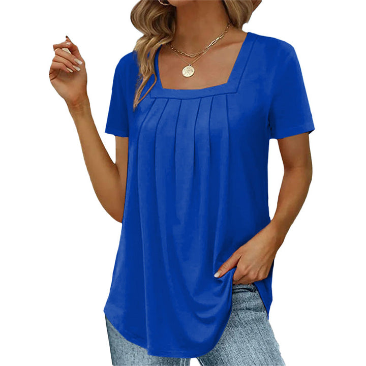 Elena-Pleated Square Neck Tee