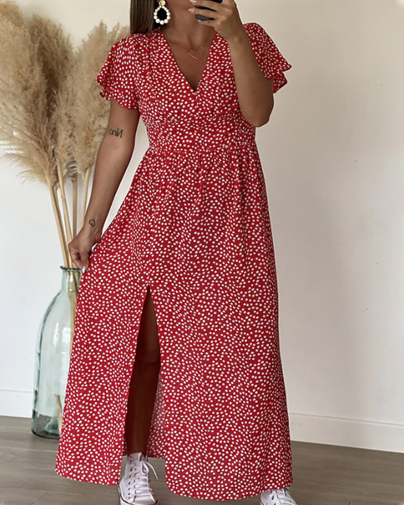 Ellie-Polka Dot Split Maxi Dress